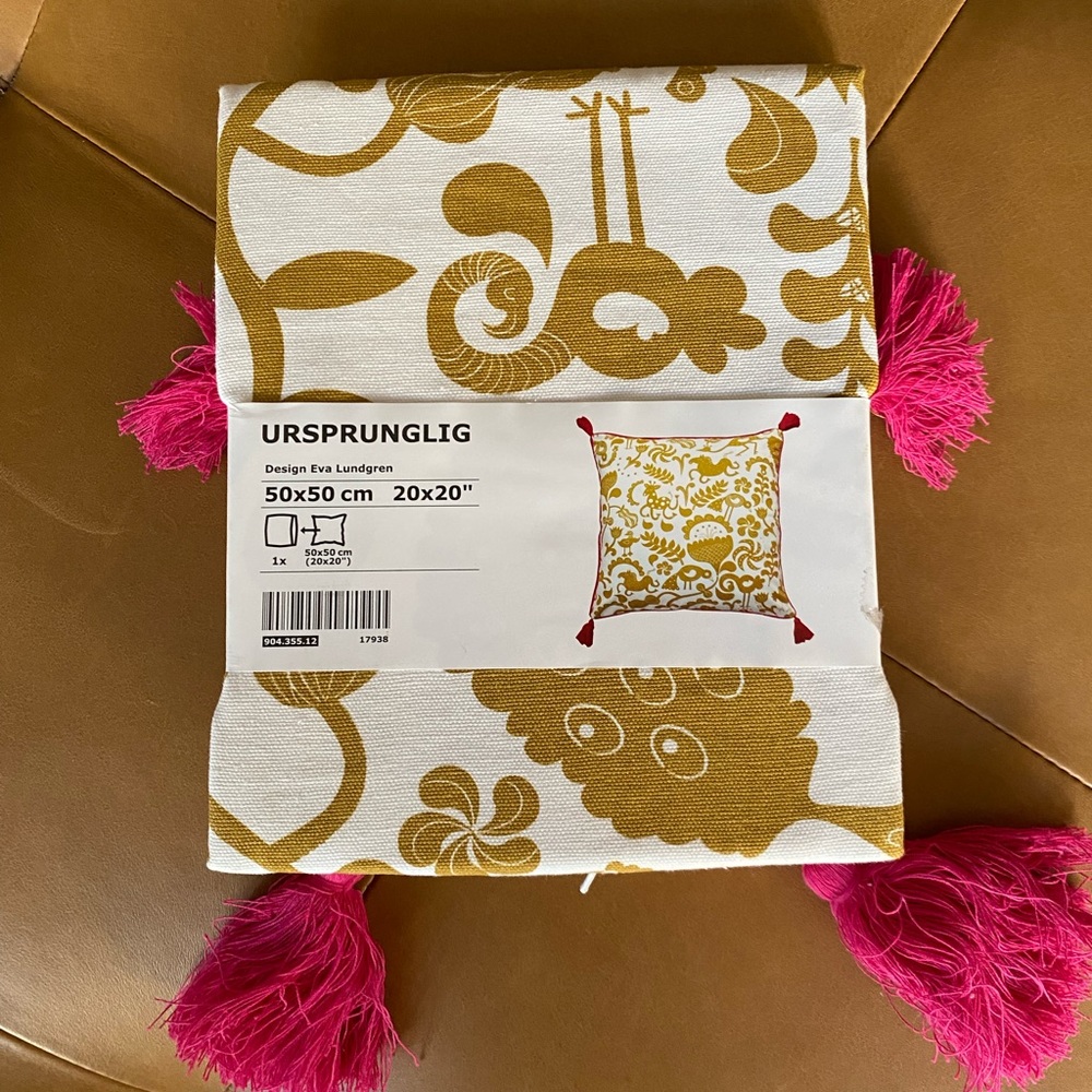 IKEA Ursprunglig Pillow Cover Pink Tassel White Gold Eve Lundgren 20 x 20